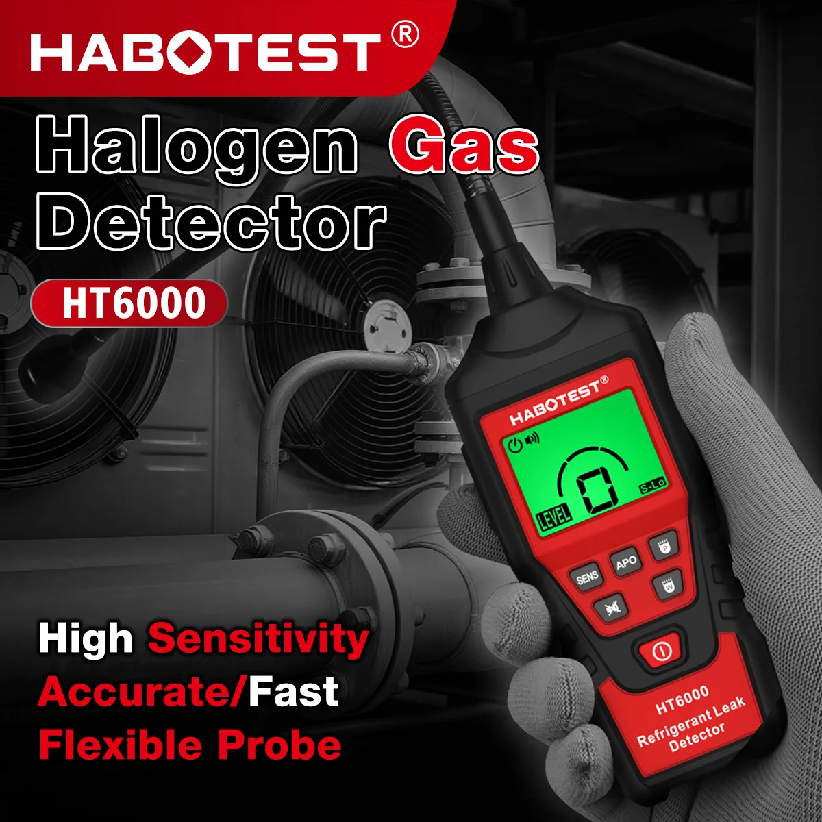 HABOTEST HT6000 Halogen Gas Leak Detector with Sound Screen Alarm High-Sensitivity Gas Sensor for Leak Location Determination