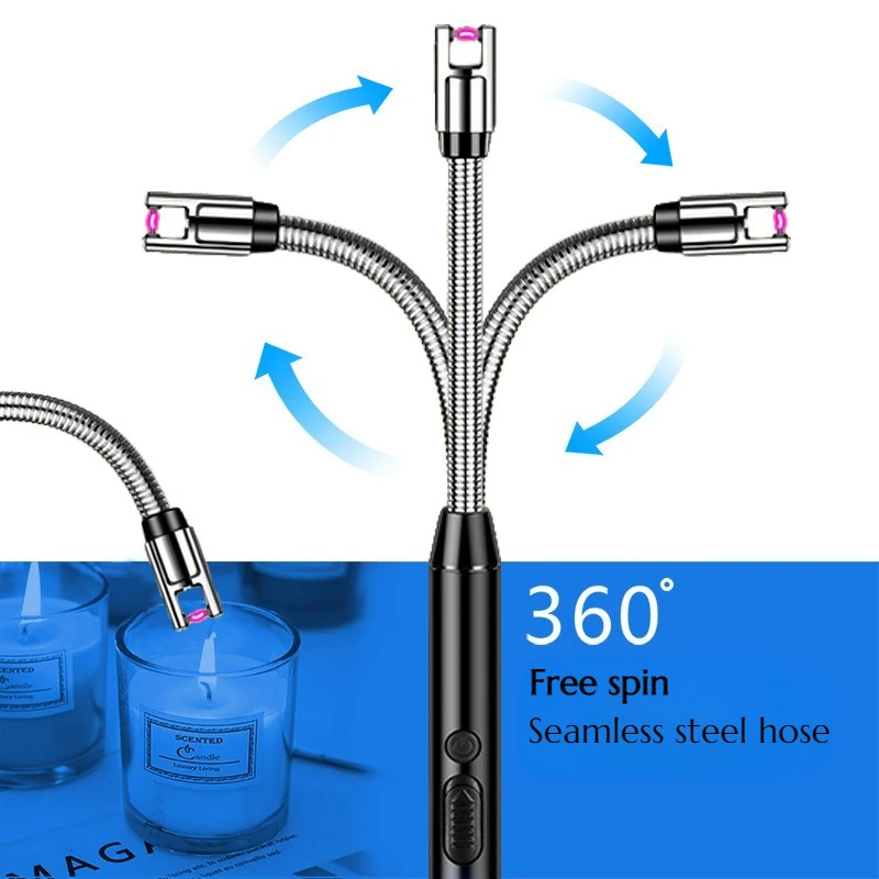 

New Metal Windproof Pulse Arc Dual Insurance Long-lasting Battery Life Intelligent Open Flame Lighter Outdoor Barbecue Igniter