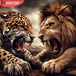 HUACAN 5D DIY Diamond Painting Lion Leopard Full Square Round Animal Mosaic Embroidery Complete Kit Home Decoration