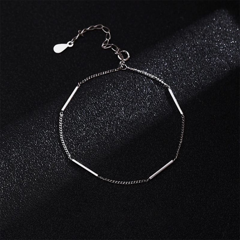 Sterling Silver Color Bracelets for Women Stick Charm Female Hand Chain Link Orignal Fashion Jewelry With Stamp