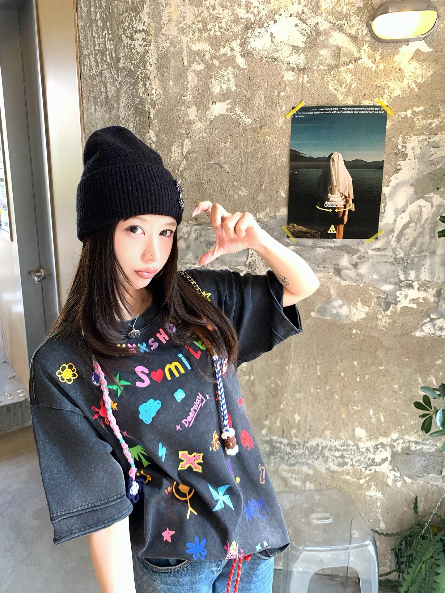 

Xuekeke Deep ey American Sle ort Sve T-irt Women's Faionable Vintage Printed Pattern Casual round Ne Top