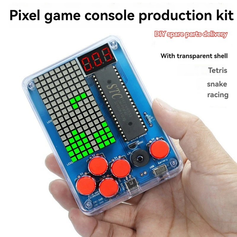 Mini Pixel Game Console Production Kit Retro Classic Game Console DIY Electronic Soldering Welding Tranning Kit Red Square Dots