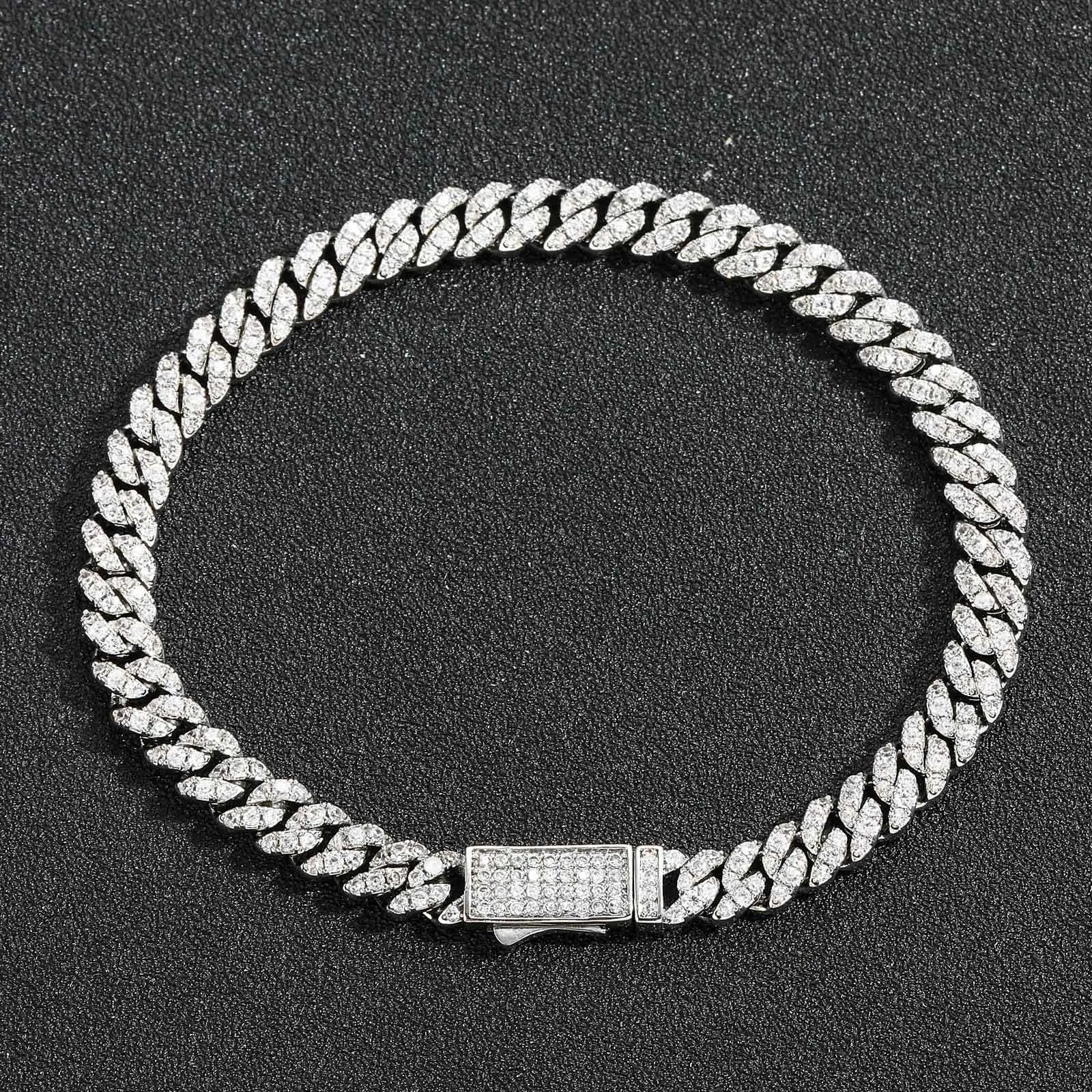 

Hip Hop Bracelet 6mm Cuban Link Chain With Spring Buckle Single Row Zircon Minimalist Luxury Mens Jewelry Accessory Unisex Gift