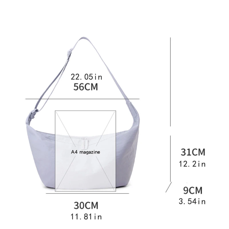 حقيبة كروس عصرية ذات سعة كبيرة - حقيبة كتف زلابية متعددة الوظائف بلون سادة على الطراز الكوري، مناسبة للعناية غير الرسمية