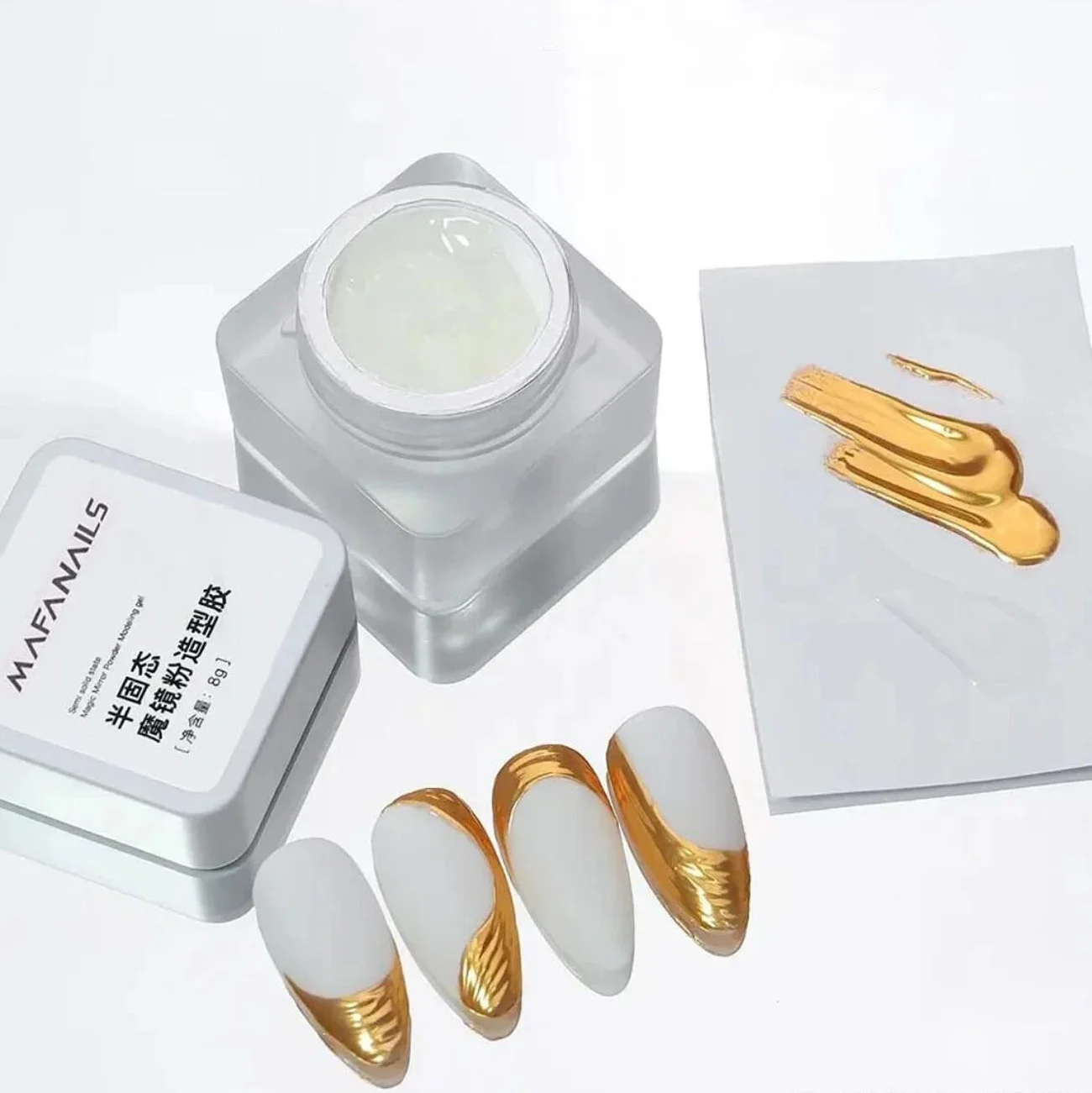 7 قطعة ثلاثية الأبعاد مسمار الفن النحت هلام مجموعة 6 قطعة مسمار معدني بريق مسحوق + 1 قطعة 8 جرام موجة صب النحت جيل للأظافر طقم أظافر *