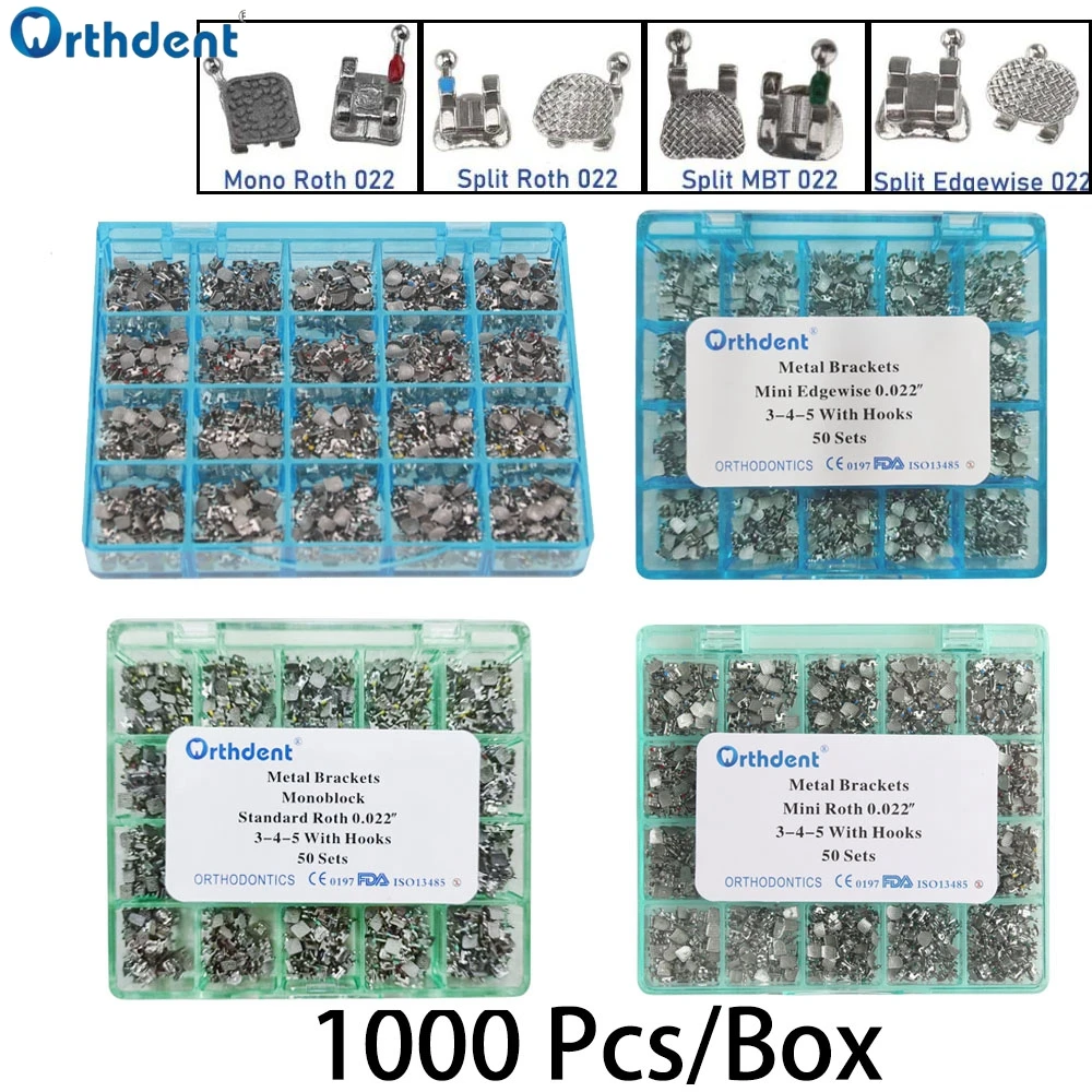 

1000 Pcs/Box Dental Brackets Orthodontic Braces Split Monoblock Mini Roth/MBT/Edgewise 022 Hooks 345 Dentistry Materials Supplie