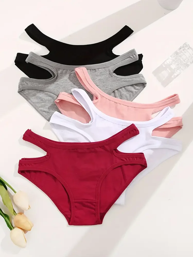 3Pcs Sexy Cotton Briefs S-XL Women\'s Cotton Panties Hollow Out Low-Rise Underpants Solid Color Underwear Comfortable