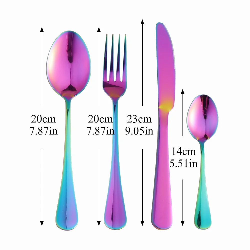 

Full Cutlery Set Rainbow Color Cutlery Set 4Pcs Spoon Fork Knife Stainless Steel Dinnerware Wedding Tableware Set Dropshipping