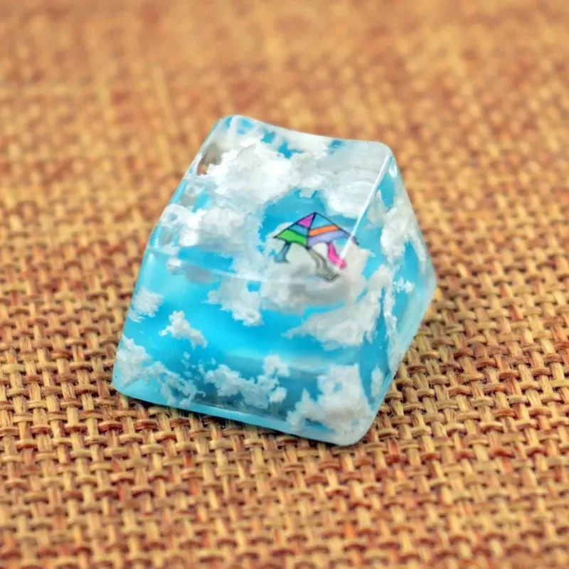 Custom Cloud Theme ESC Keycap Pure Handmade Transparent 3D Resin Keycaps Personality Pattern Rainbow Kite Blue Sky White Cloud