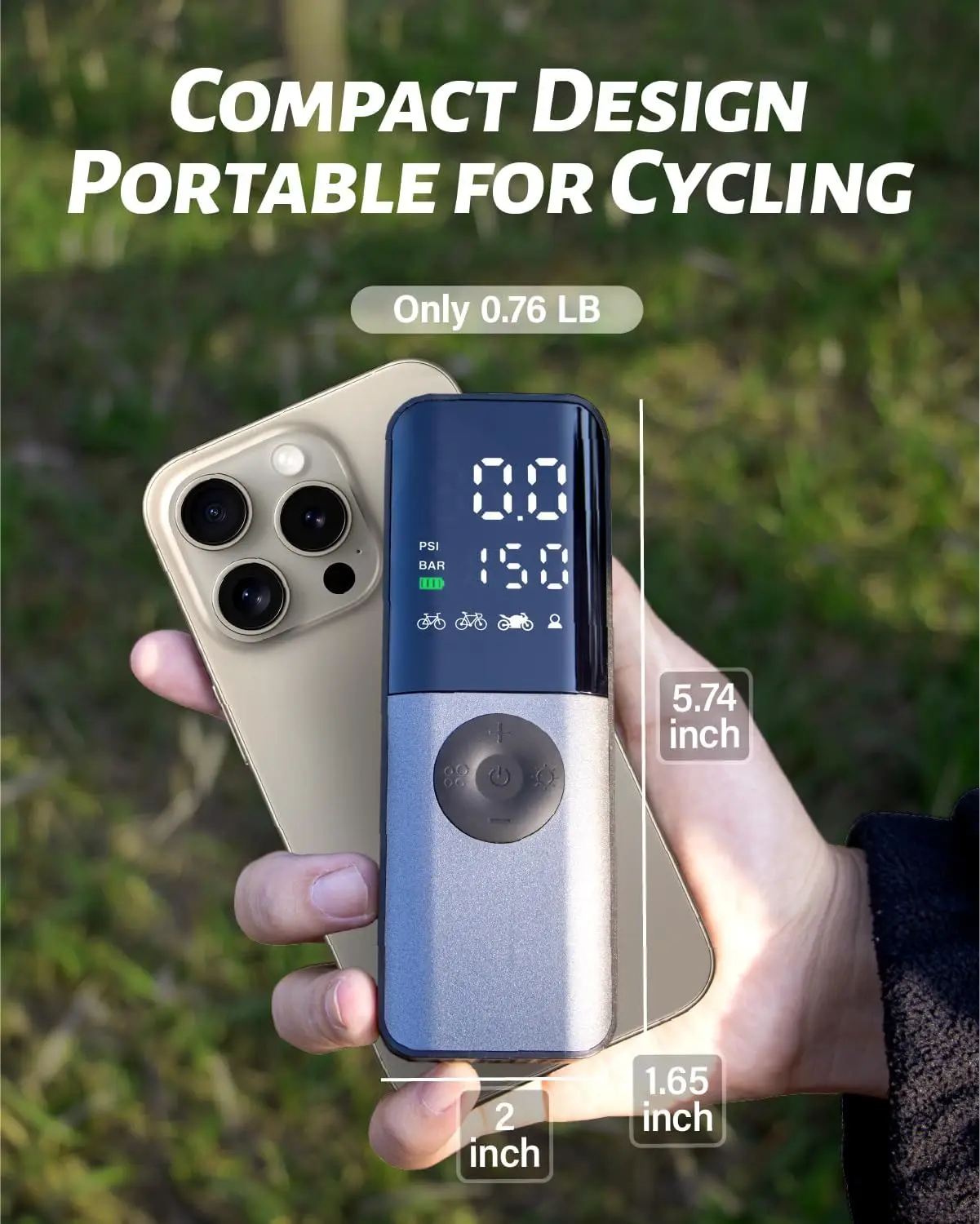 مضخة دراجة كهربائية محمولة BG01 مع مقياس رقمي لصمامات بريستا/شرايدر، نفخ سريع 150 رطل لكل بوصة مربعة للطرق والجبال وE-Bi #4