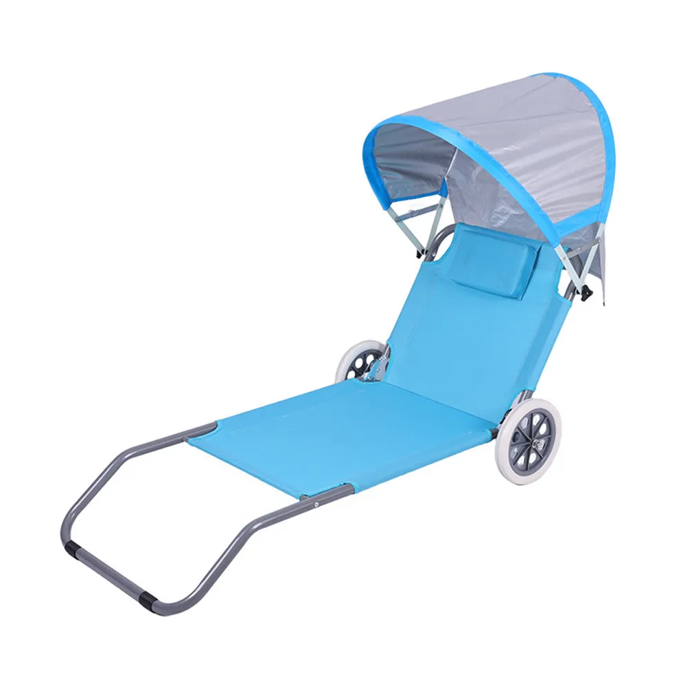 Easy-Carry Wheeled Beach Chair, with Sun Canopy, Quick-Fold, Lightweight Compact, Travel-Friendly, for Sand