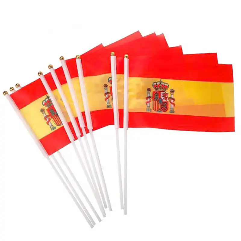 

10PCS Handheld Spain Flag Small Stick 14x21cm Mini Spanish Flags With Flagpoles For Decoration Celebration Parades Sports