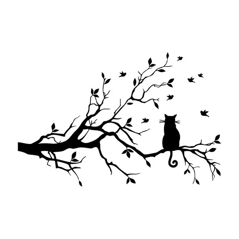 New Design Creative Decorative Cat Playing Jungle Tree Decal Classic Creative Windscreen Decorative Car Decal Black/silver, 15cm