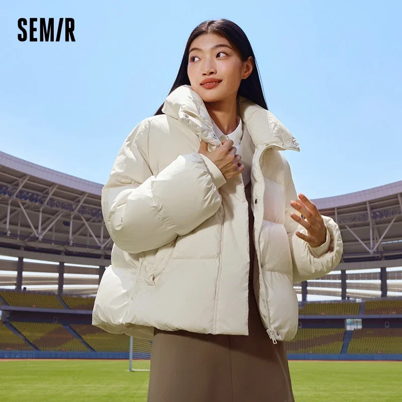 Semir-Casaco de pão de tamanho grande feminino, simples, versátil, gola alta, suave, inverno, novo, 2023