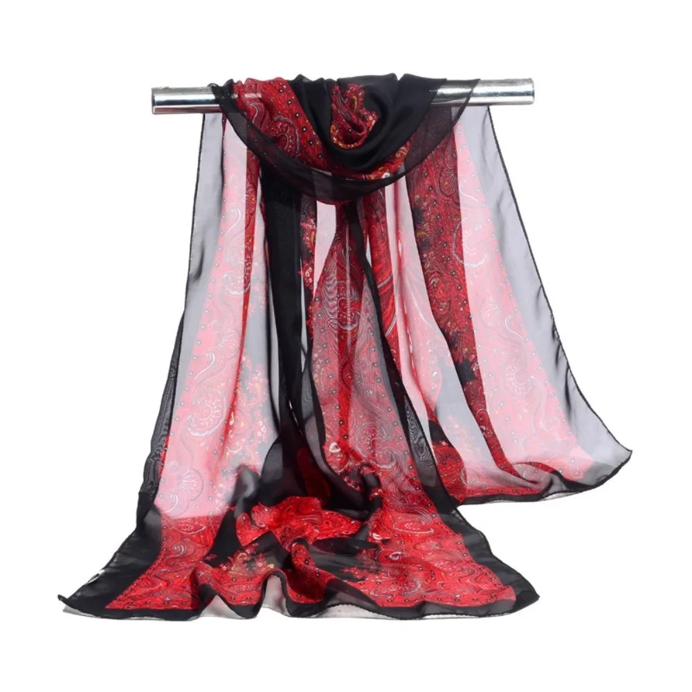 

Fashion 160*50cm Chiffon Scarf Sunscreen Floral Long Wrap Shawl Gradient Washable Silk Shawl for Women
