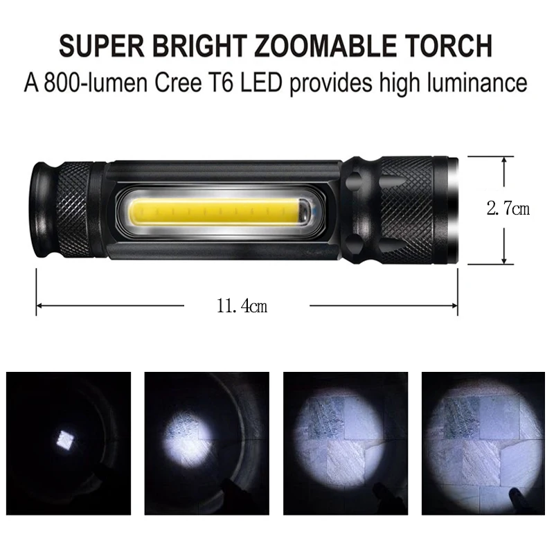 T6 Strong Light LED Usb Rechargeable Flashlight Magnetic Torch Lanter Zoomable Flashlight COB Zoom Highlight Outdoor Lighting