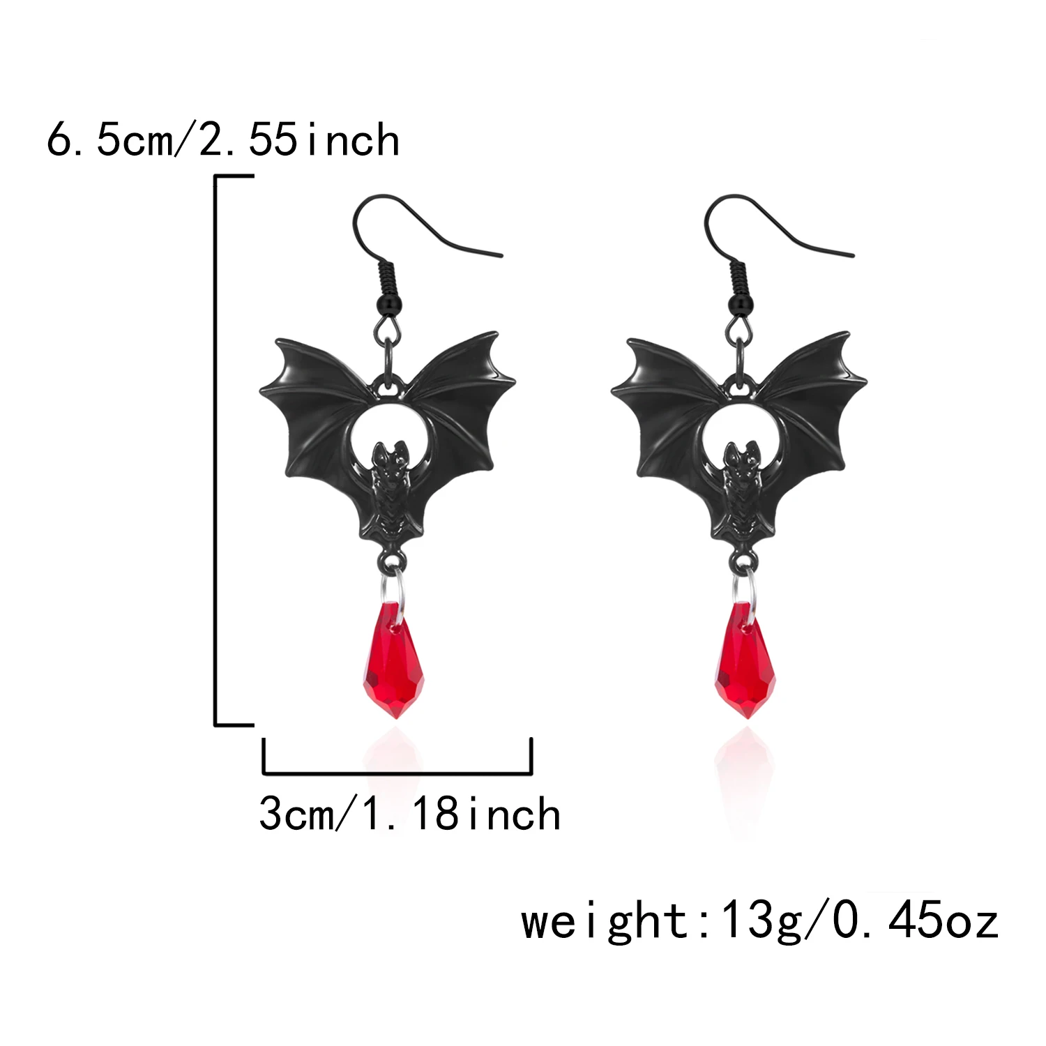 Gotische Retro Übertriebene Schwarze Fledermaus-Anhänger-Halskette für Damen und Herren, Kristall-Emaille-Flügel-Halskette mit Ohrringen, Halloween-Party-Schmuck – Detail 9