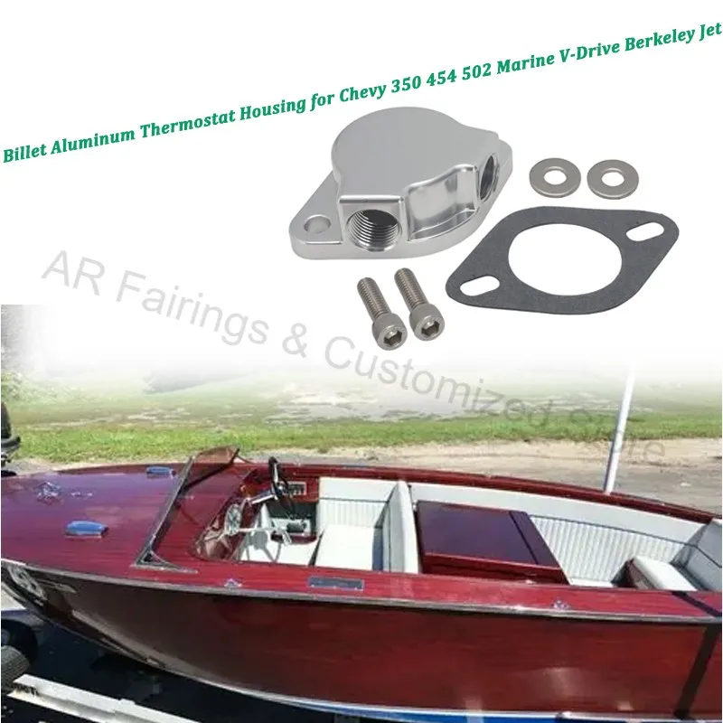 billet-aluminum-thermostat-housing-for-chevy-350-454-502-marine-engine-v‑drive-berkeley-jet-boat-cooling-upgrade