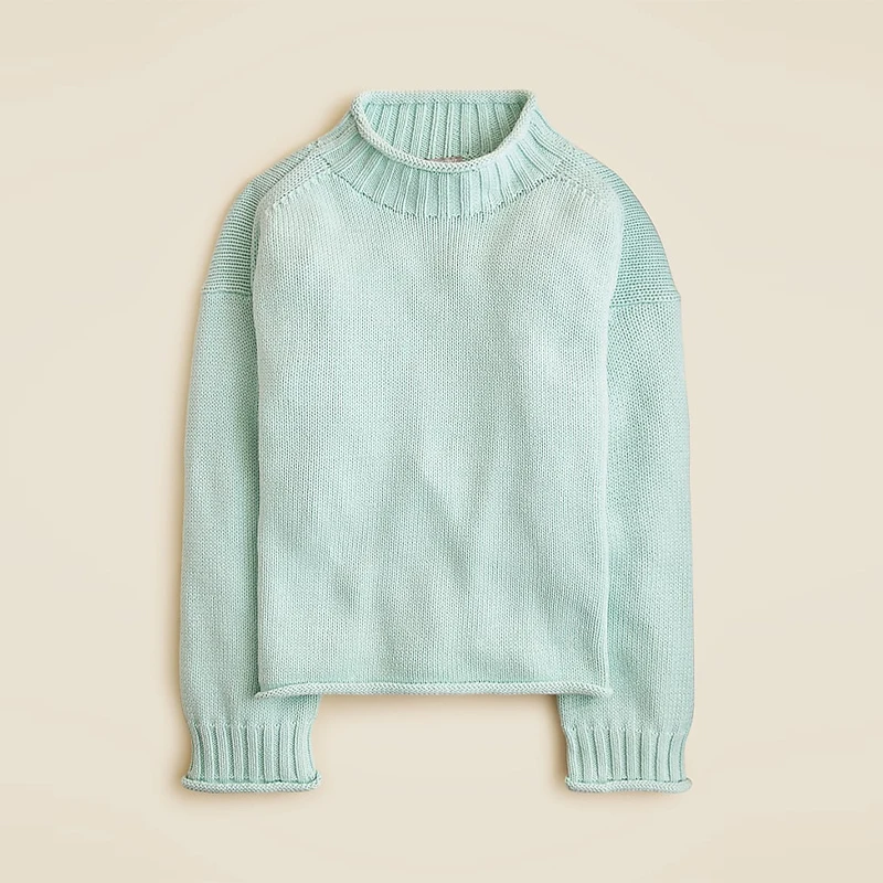 Women's Loose Sweater Rolled Neckline Pure Color Short Versatile Top Date Commuter Sweater 2025 Women's New Fashion Clothes