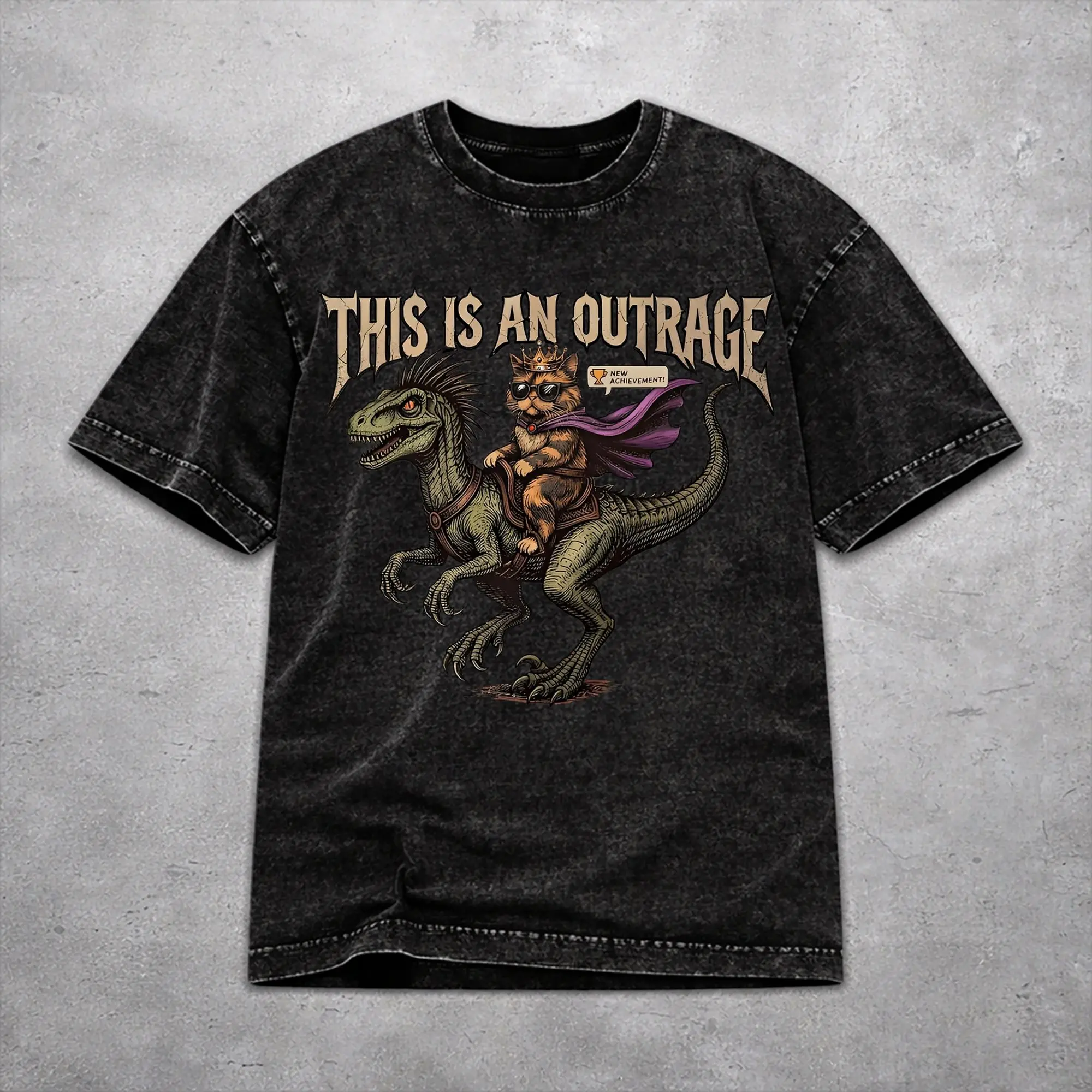 Vintage Men Women This Is An Outrage Princess Donut Cat  Tee Shirt Cotton Washed  T Shirts Tops
