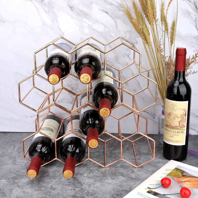 Metal Honeycomb Wine Rack, Armazenamento De Garrafa De Vinho, Colmeia, Mesa Wine Rack, Suporte De Hexágono, Display, Moderno, 9 Garrafas