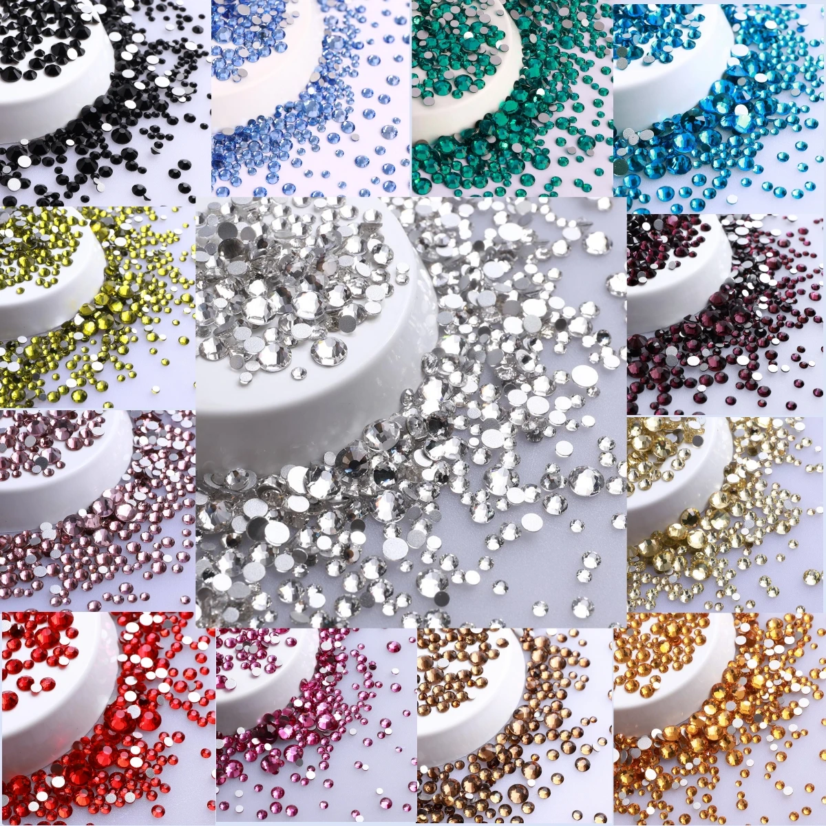 White SS3-SS20 Mix Size Glass Boutique Glitter Rhinestones Non Hotfix Cryatal Small Size Nail Art Crafts DIY Accessories