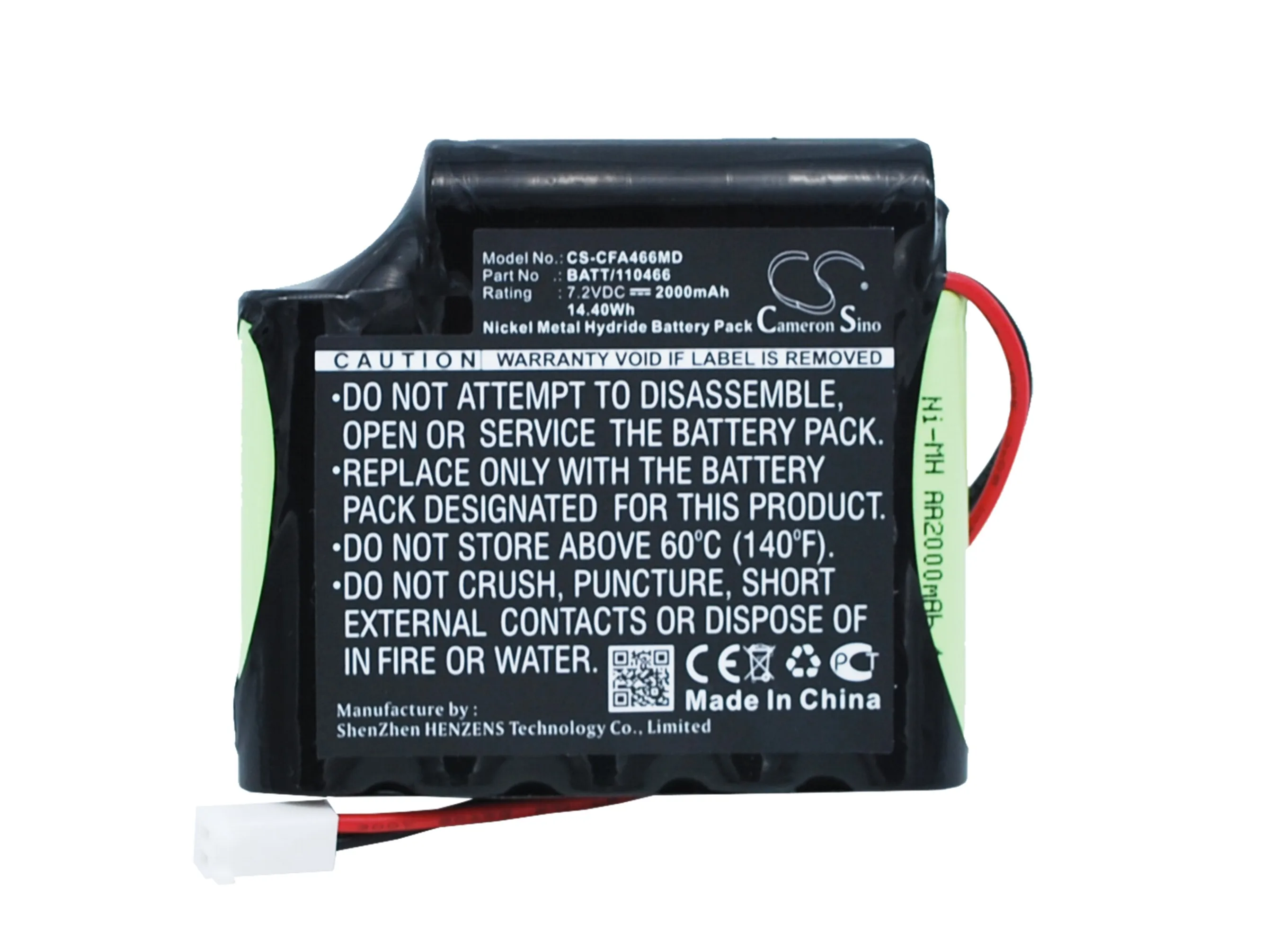 2000mAh 7.2V 14.40Wh Medical Ni-MH Battery for Cefar 120466 BATT/110466,for Stimulator A1B DK7-088-0200,for Globus  Genesy 300