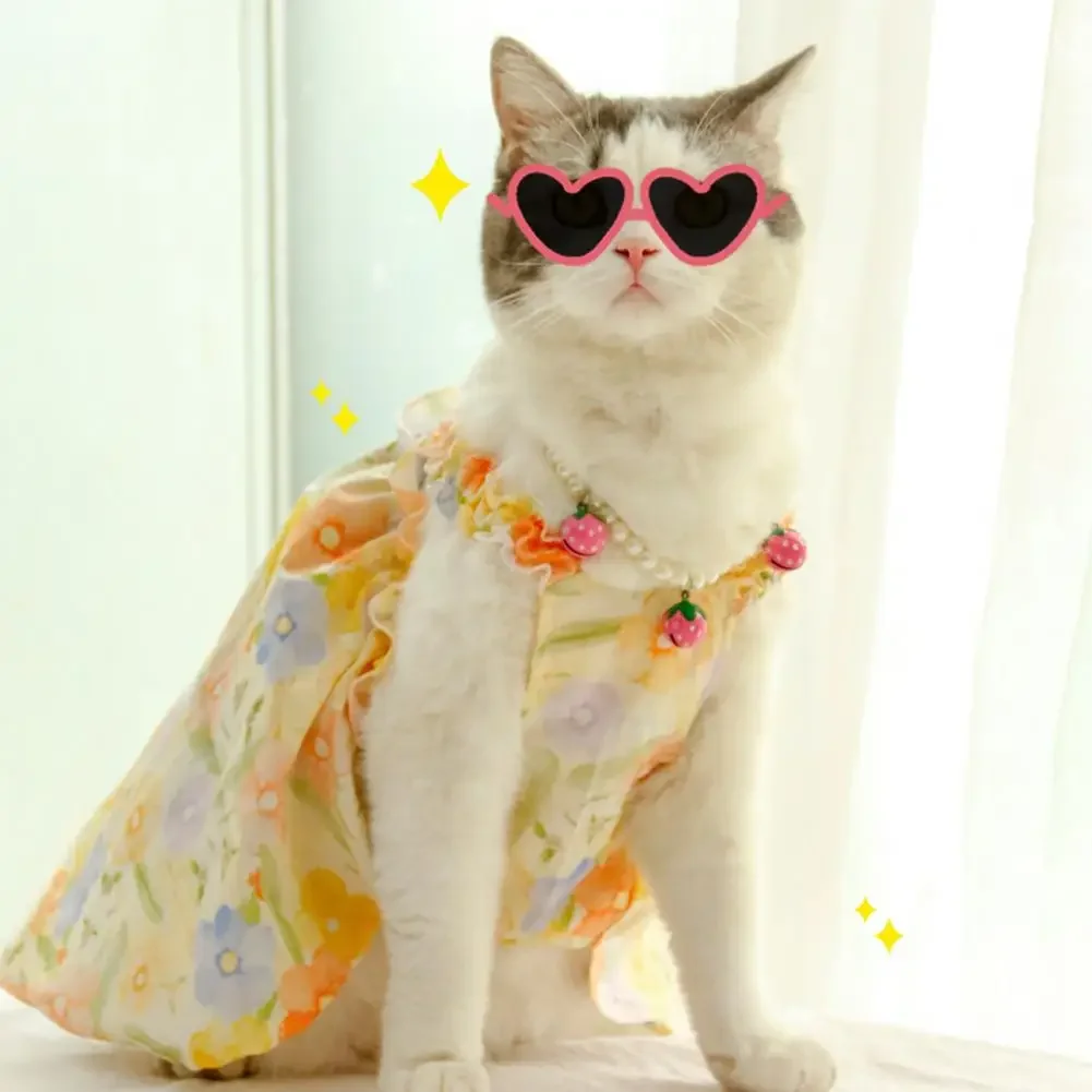 Summer Flower Dress Cat Pet Clothing Suspender Skirt For Cats Dogs Clothes Cat Small Print Cute Mesh Dogs Dress Pet Clothing