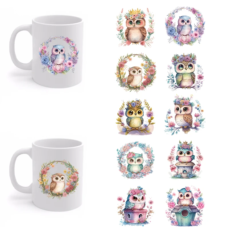 

10Pcs Animals Cartoon UV DTF 3D Owls Wraps Cup Transfer Sticker Cute Mug Coffee Cup Decals Hot Sale Durable Waterproof DIY