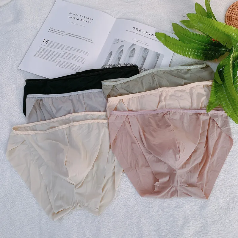 Men Briefs Seamless Ice Silk Underwear High Fork Soft Ultrathin See Through Panties Sexy Crossdressing Sissy U Convex Lingerie