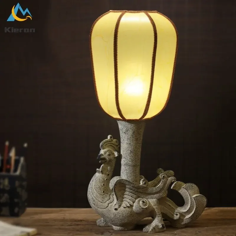 Modern Stone Carving Turtle LED Desk Lamps Bedroom Restaurant KTV Bedside Peacock Table Lamp Living Room Decor Lizard Floor Lamp