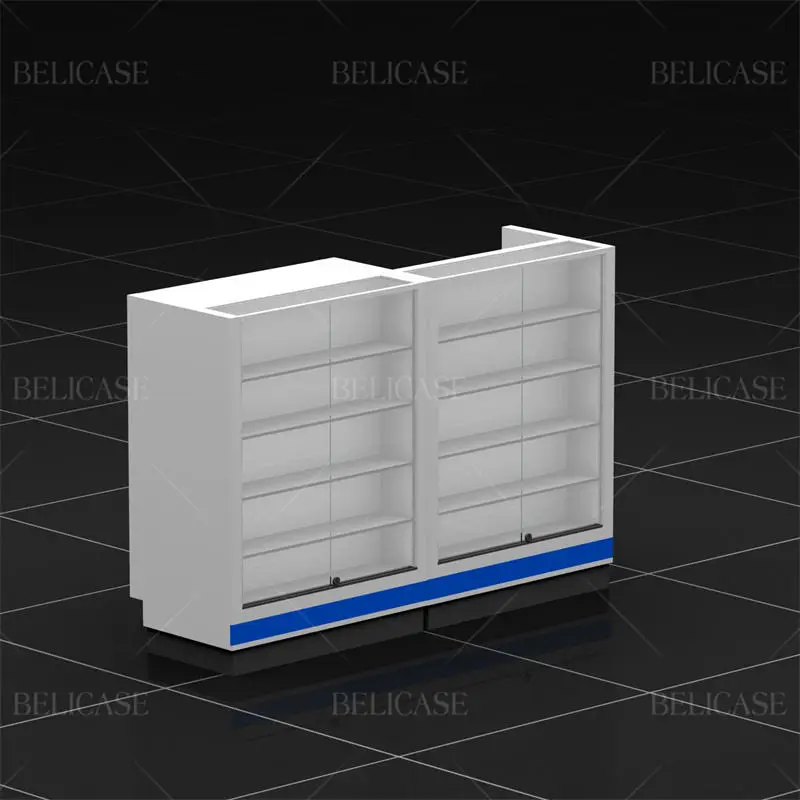 customized.Cell Phone Shop Design Blue And White Stand Counter Display Cabinet Glass Store Mobile Phone Display Showcase