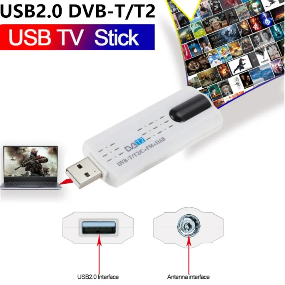 Digital Satellite USB TV Stick Tuner DVB T2 with antenna Remote HD USB TV Receiver DVB-T2/DVB-T/DVB-C/FM/DAB USB TV Stick For PC