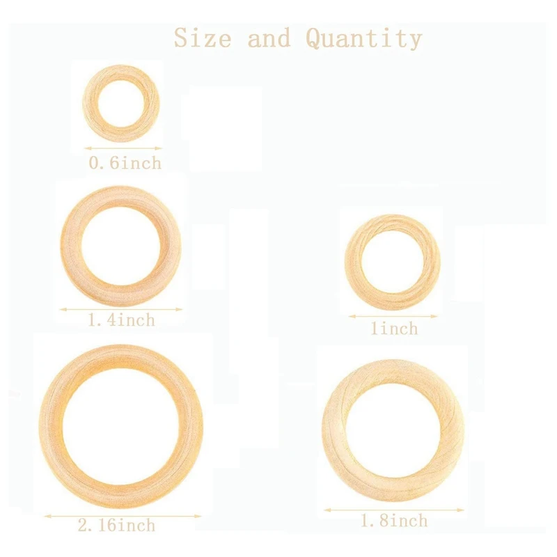 

240Pcs Natural Wood Rings Set, Unfinished Macrame Wooden Ring, Wood Circles For DIY Craft, Ring Pendant Jewelry Making