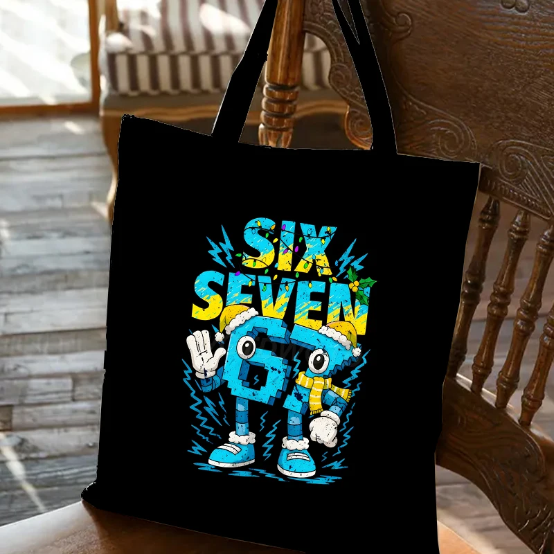 

Meme Italian Brainrot Six Seven Y2K Canvas Tote Bags Fashion Men Women Foldable Reusable Shopper Handbag Student Shoulder Bag