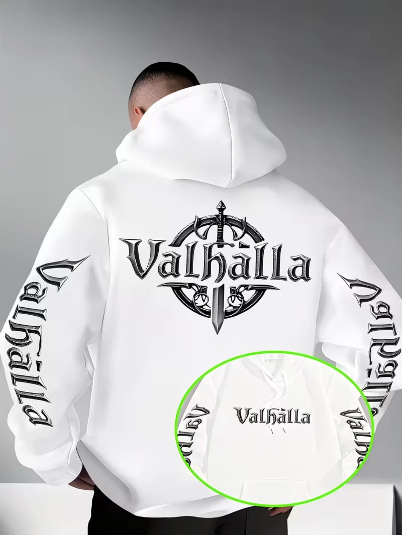 Viking Valhalla Sword Graphic Printed Mens Fleece Hoodies Warm Winter Athletic Sportswear Sweatshirt Loose Workout Pullover