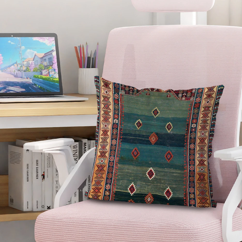 Perserteppich-Muster-Kissenbezug, Wohnzimmer-Sofa-Kissenbezug, modische dekorative Heimdekoration, 45 x 45 cm, zwei Seiten, kurzer Plüsch – Detail 5