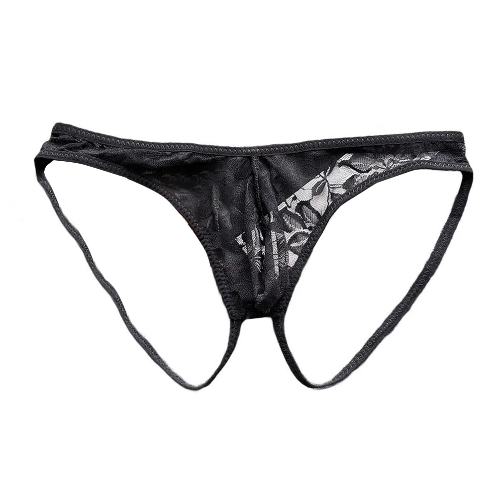 Hommes dentelle imprimé voir à travers U convexe Double anneau Lingerie Shorts taille basse culottes sous-vêtements caleçons solides hommes slips