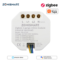 Zemismart Zigbee Smart Inline Module Light Switch 2 Gang Neutral Optional Zigbee2MQTT Work with Tuya APP Alexa Google Home