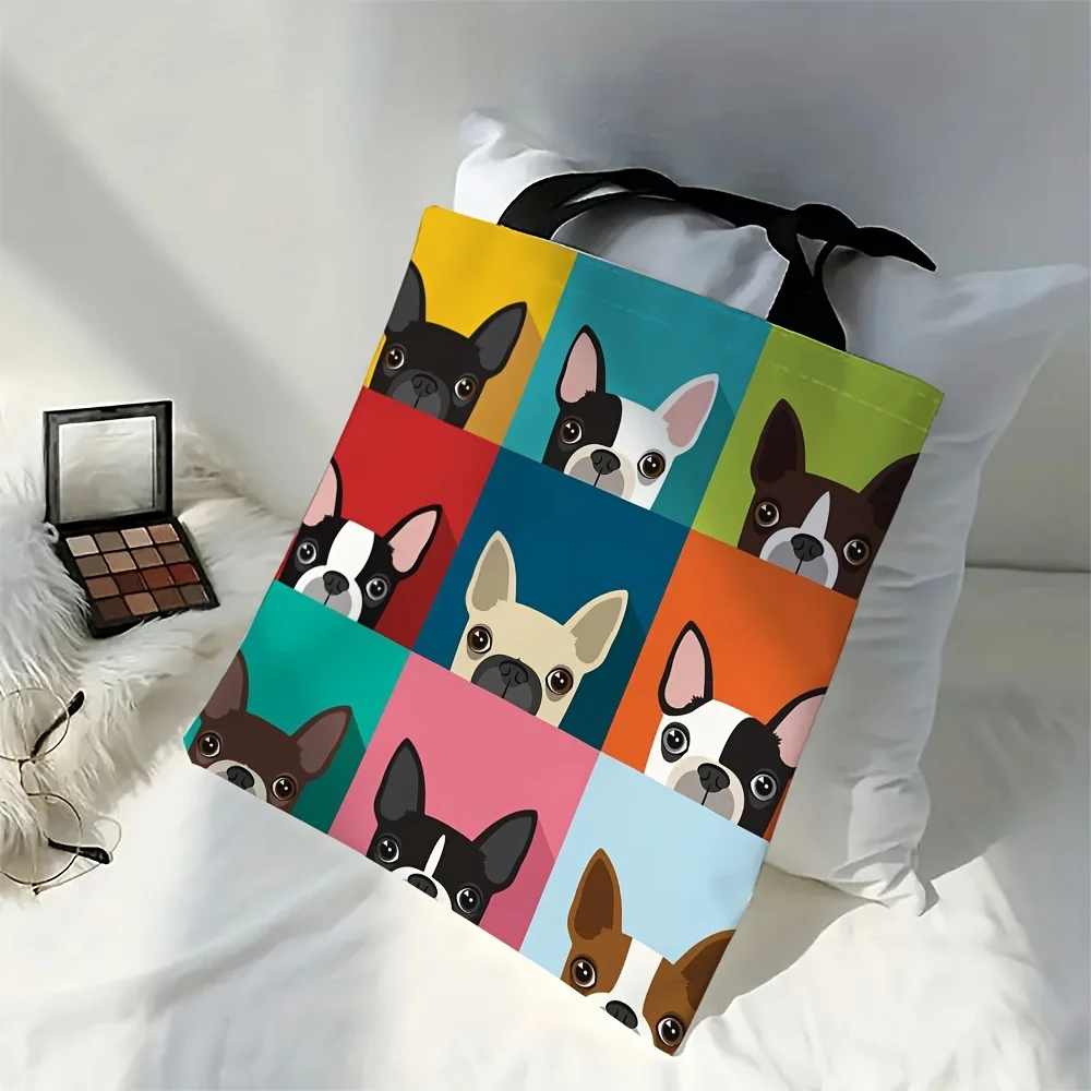 New French Bulldog Printed Double-sided Printed Handbag, Casual High-capacity Shopping Bag, Multifunctional Shoulder Bag