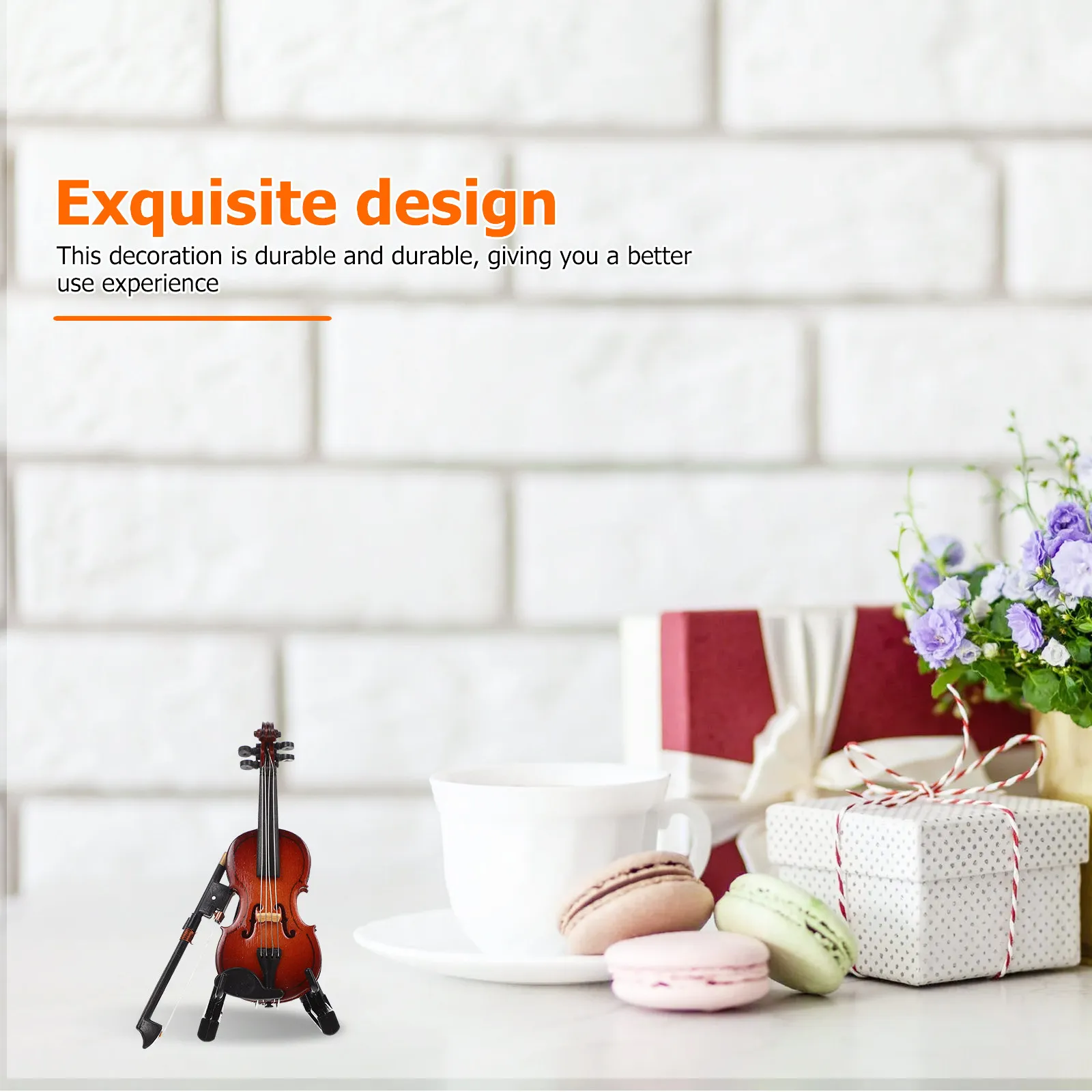 1Set Mini Violin Adornment Exquisite Desktop Decor Perfect Photo Prop Home Ornament Delicate Musical Instrument Decoration