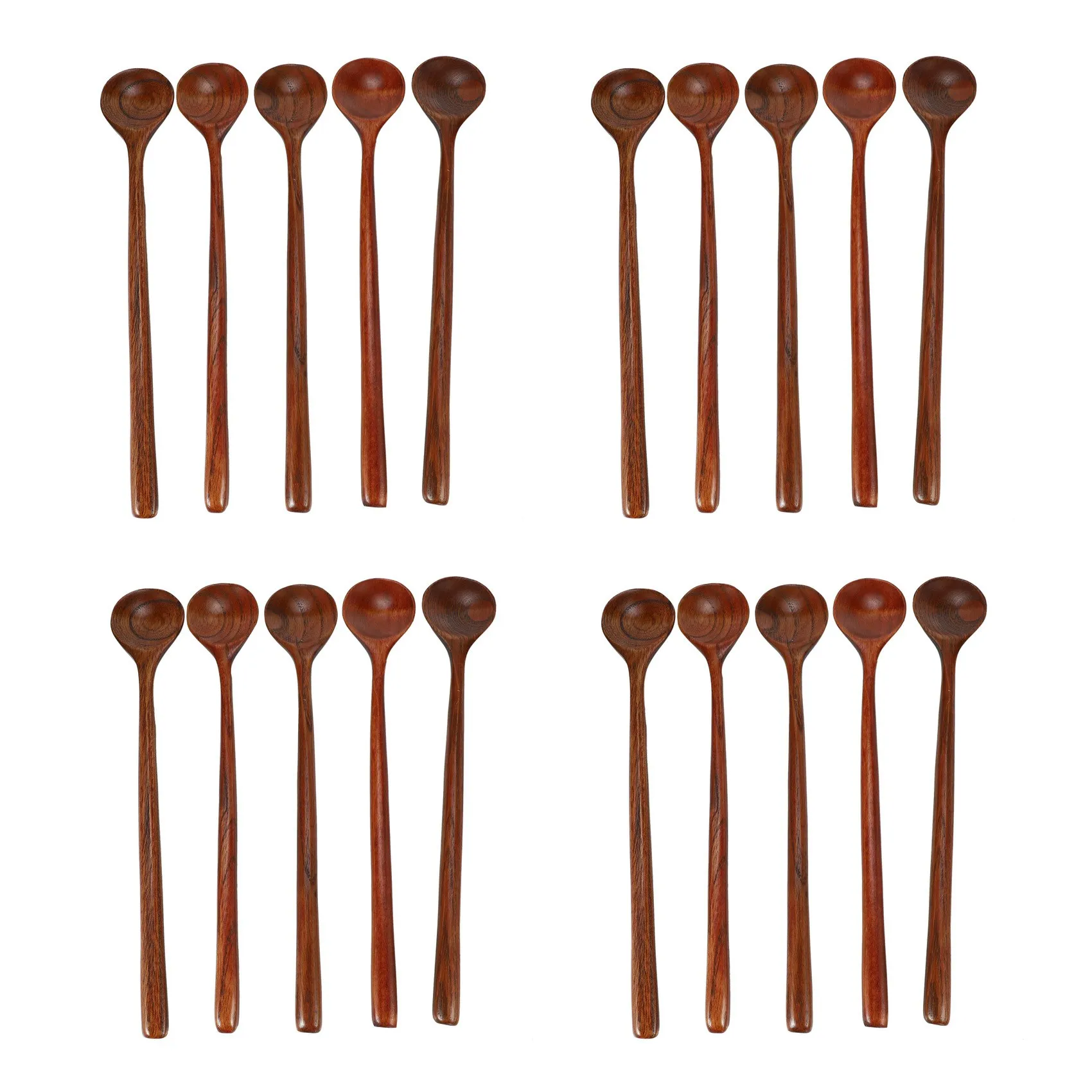 

AS94-Long Spoons Wooden, 20 Pieces 10.9 Inches 100% Natural Wood Long Handle Round Spoons For Soup (Korean Style Soup Spoon)