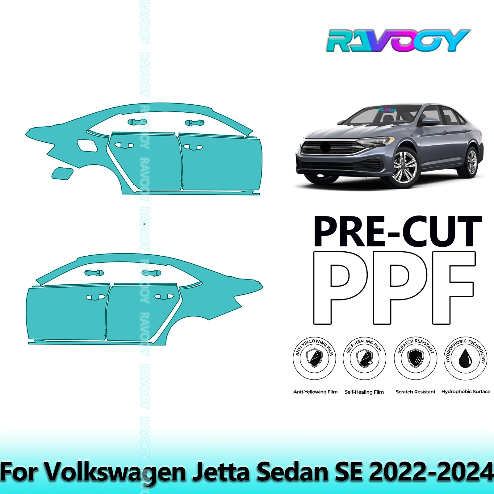 

For Volkswagen Jetta Sedan SE 2022-2024 8.5mil Clear Matte Pre-Cut PPF Door & A/B Pillar Kit TPU Paint Protection Film Set