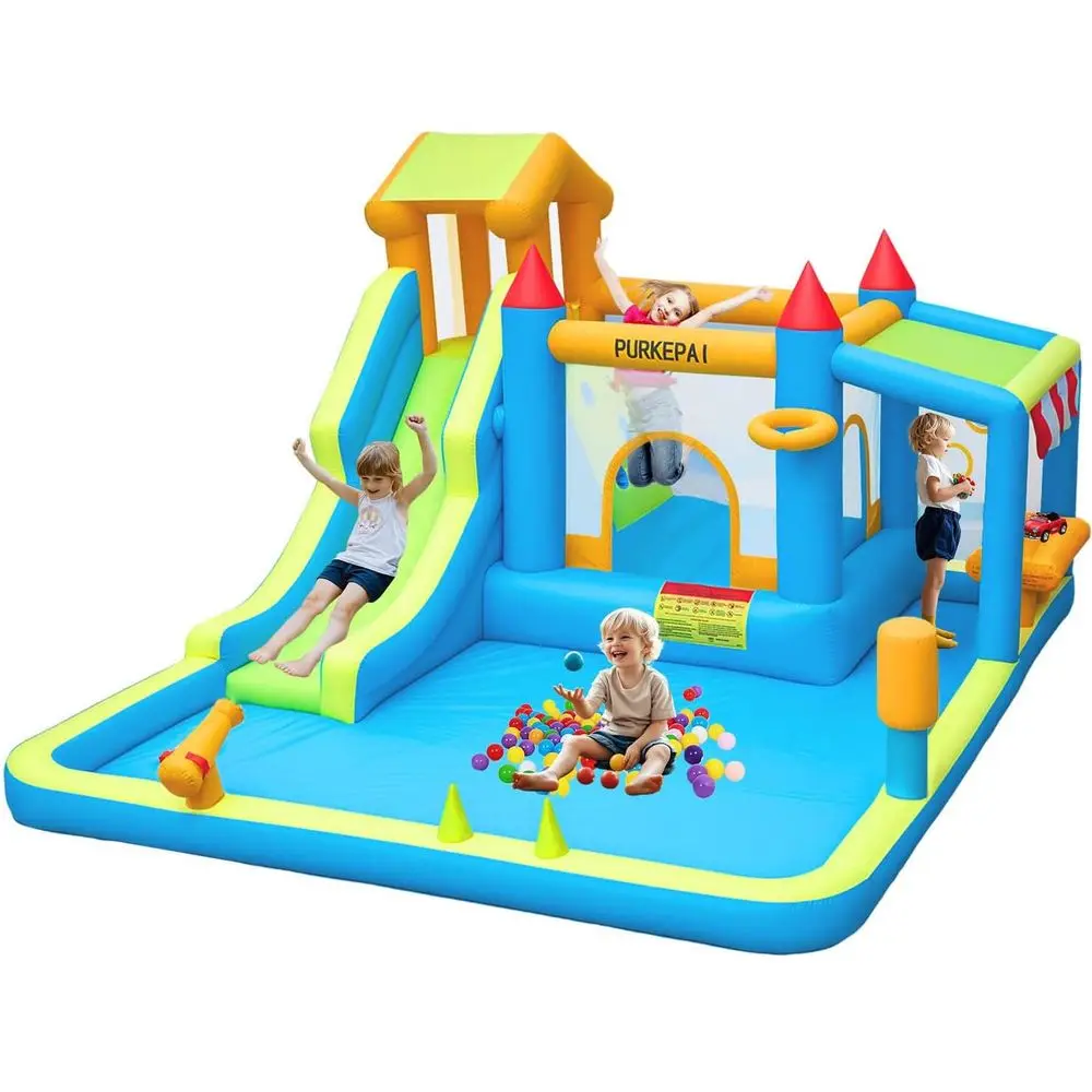 منزل Iatable Bounce للأطفال مع حامل سوق الألعاب، حامل سبلاش لحمام السباحة، جدار التسلق، مسدس الماء، كرة السهام، الترامبولين، بو