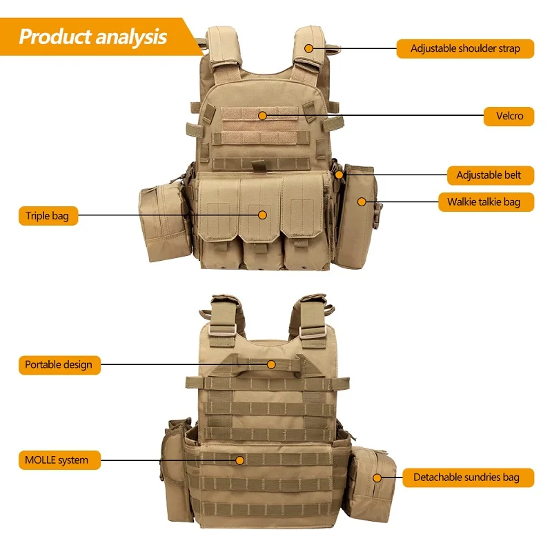 6094 Tactical Vest Nylon Gear Body Armor Combat Army CS Gear Hunting Plate Airsoft Wargame Pouch Camouflage Plate Carrier Vest