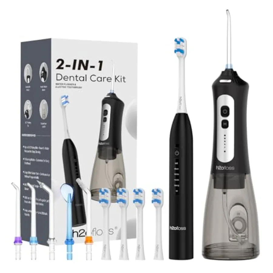 

H2ofloss Sonic Electric Toothbrush and Water Flosser Combo Rechargeable 2000mAh Toothbrush and 2500mAh Oral Irrigator with 300m