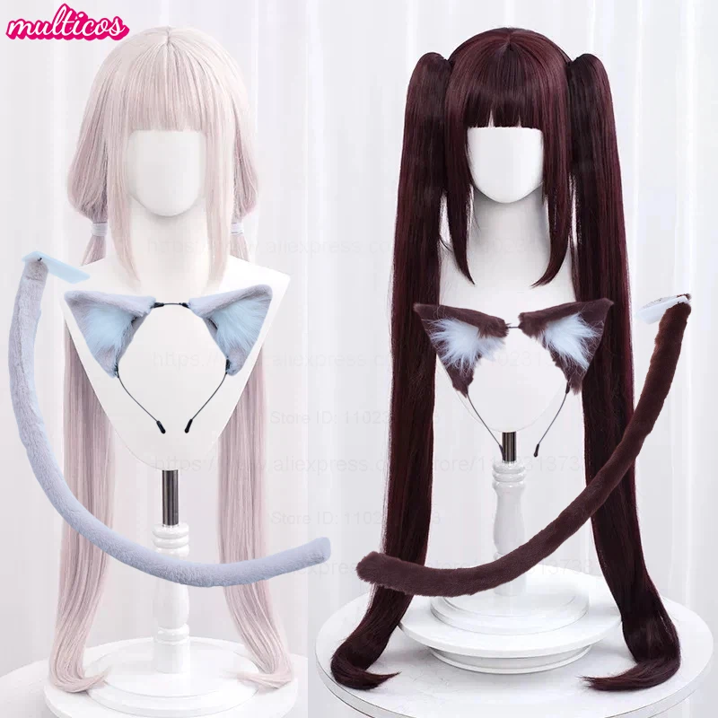 Anime NEKOPARA Cosplay 100cm Long Ponytails Brown Chocolate Chocola Cosplay Wig Vanilla Wig Light Pink Heat Resistant Hair Wigs