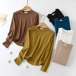 Women O-neck Irregular Stripe Base Layer Fleece T Shirt Loose Plush Strecth Thermal Solid TShirts Autumn Winter Tops Undershirt