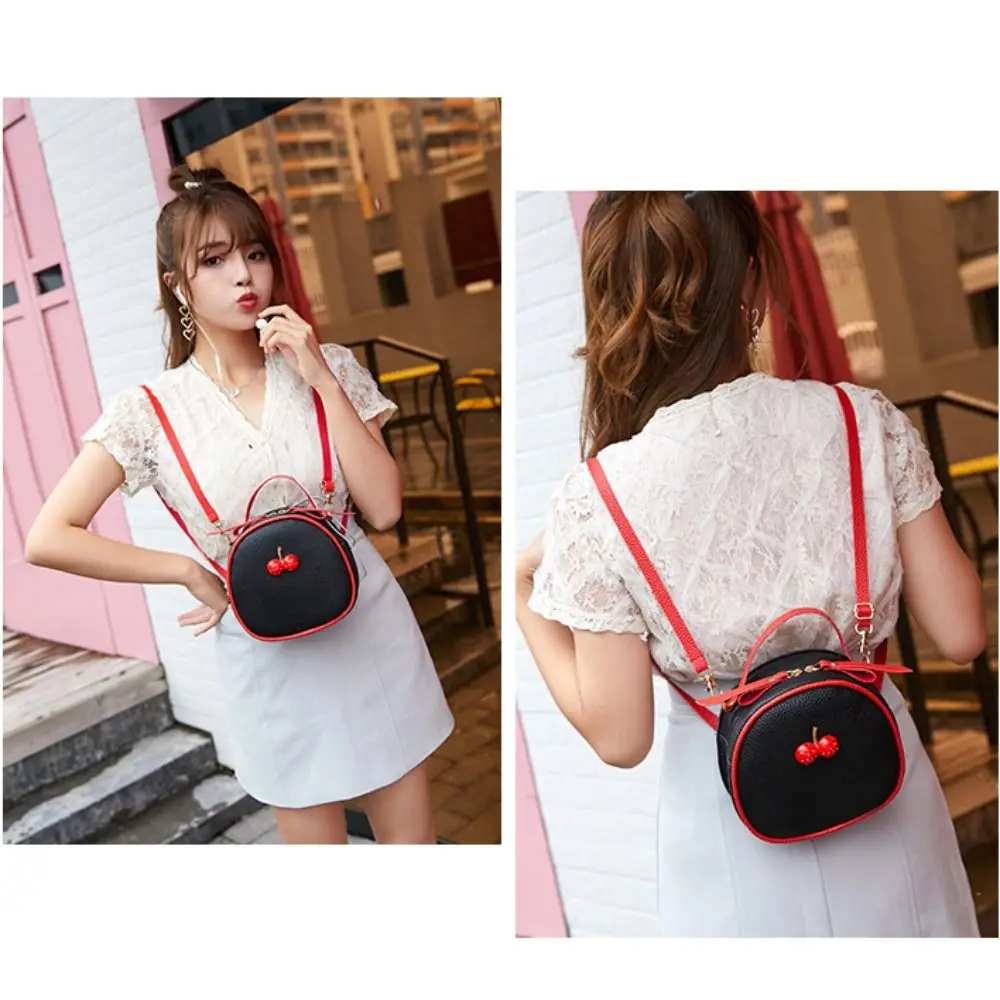 Fashion Women Contrast Color Cherry Small Backpack PU Leather Crossbody Bag Women\'s Shoulder Bag Messenger Phone Handbag