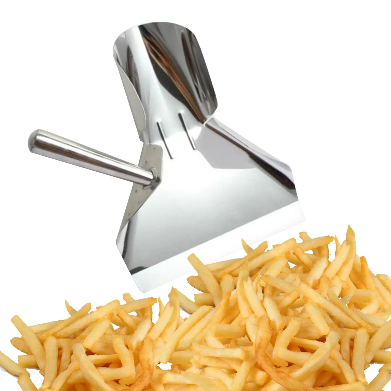 Stainless Steel French Fry Scoop Anti Slip Handle Kitchen Tool Multifunctional for Dry Goods Ice French Fries Nuts Snacks